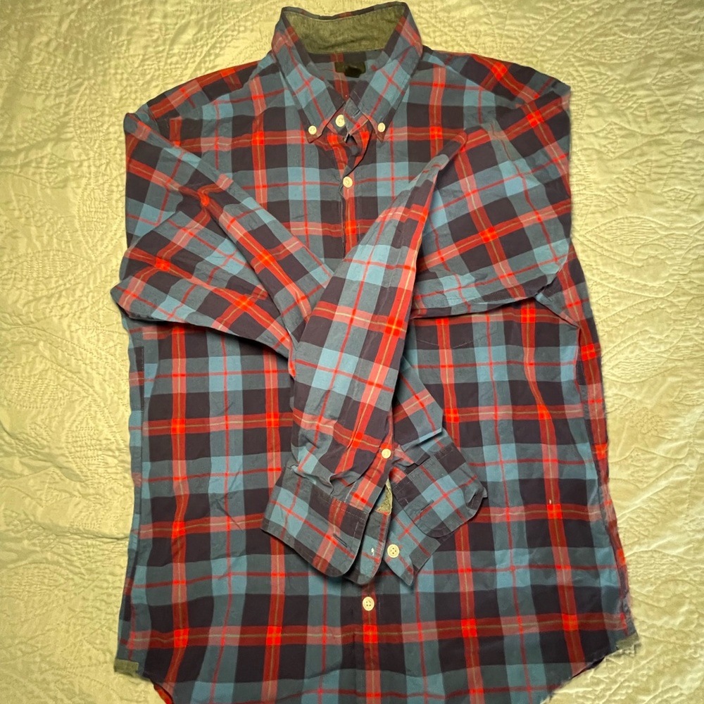 J. Crew Casual Blue and Red Checkered Shirt - Picture 2 of 6